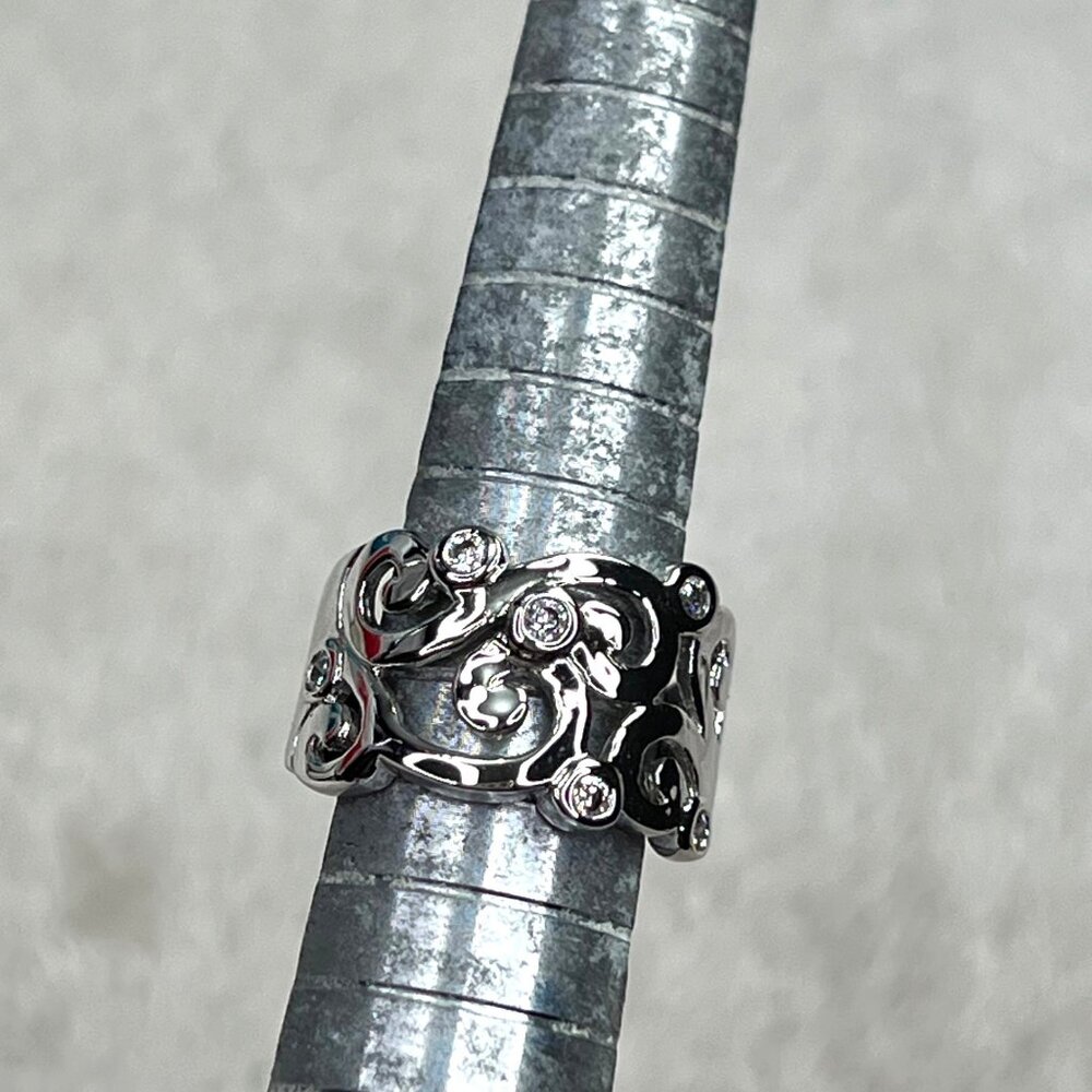 Silver Tone CZ Scroll Vine Ring GR Thailand Shiny Sparkly 4.75 5